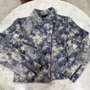 Anthropologie Monarc Blue & Grey Floral Moto Jacket - New Without Tags